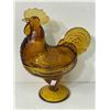 Image 1 : Vintage Pedestal Amber Glass Lidded Chicken Dish