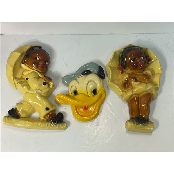 3 Ceramic Wall Hangers, Donald Duck & Children