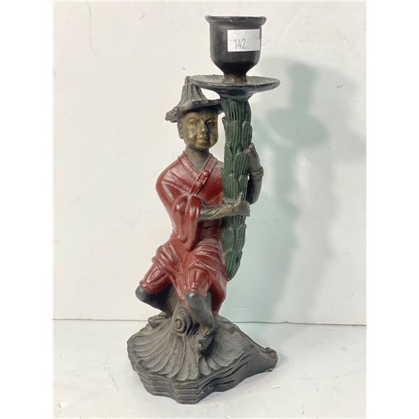 Vintage Cast Metal Chinese Figural Candle Stick Holder