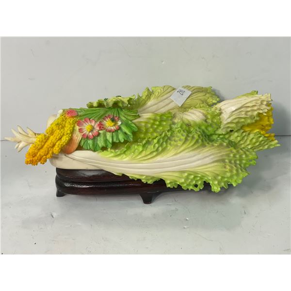 Ceramic Lettuce On Wood Base