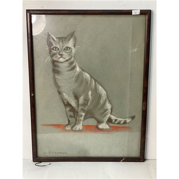 Framed Drawing Of Cat, Signed Bel Cameron