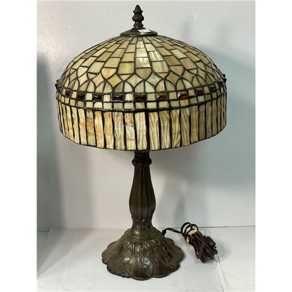 Vintage Table Lamp With Slag Glass Shade