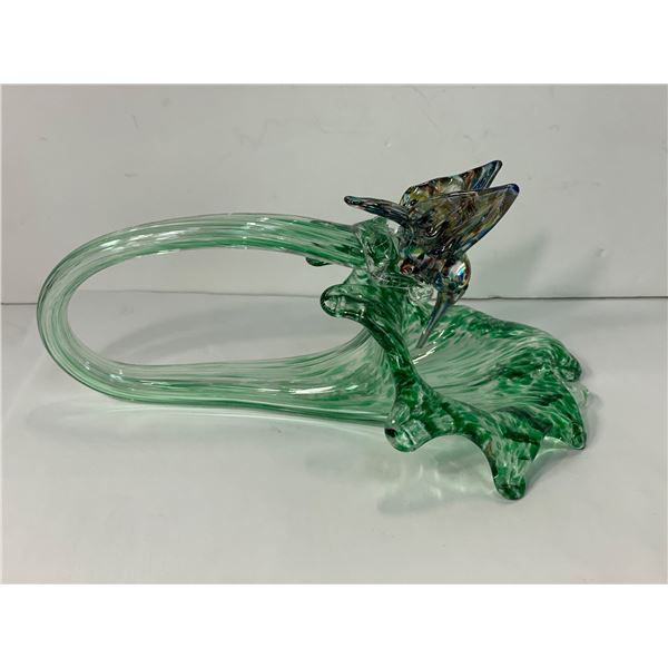 Vintage Art Glass Jack And The Pulpit With Humming Bird Wall Hanger, Signed By Artist