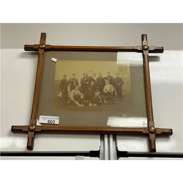 Vintage Folk Art Framed Military Print On Board