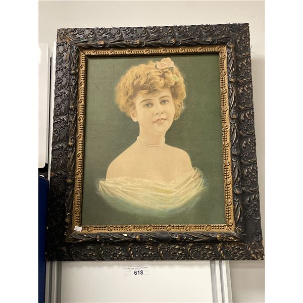 Vintage Framed Silk Screen Of Lady