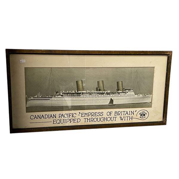 Vintage Framed Canadian Pacific Empress Of Britain Ball & Roller Barrings Advertisement