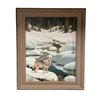 Image 1 : Framed Oil On Board Of Winter Creek Wolf Scene, Signed Lloyd Barnes