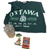 Image 2 : Box Full Of Assorted Collectibles, Hip Flask, License Plate, Camera, Rotary Phone Jewelry Box, Etc..