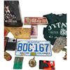 Image 3 : Box Full Of Assorted Collectibles, Hip Flask, License Plate, Camera, Rotary Phone Jewelry Box, Etc..