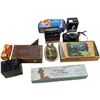 Image 1 : Assorted Vintage Collectibles, Viewmaster In Box, Brass Bathtub Ashtray, Camera, Etc..