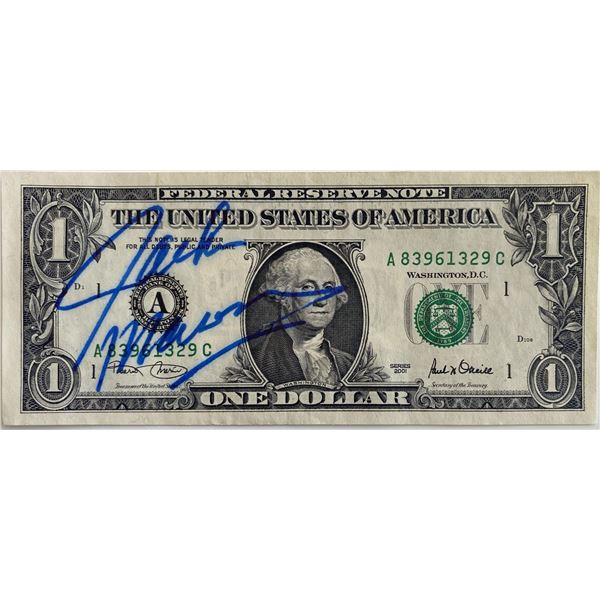 Comedian Jackie Mason signed one dollar bill.-JSA authentication-6x3 inches