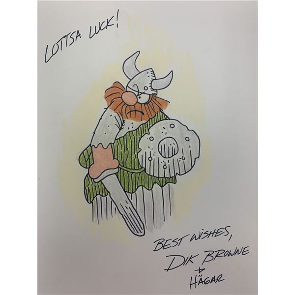 Hagar Sketch Signed by Dik Browne. 7.5x9.5 inches. GFA Authenticated
