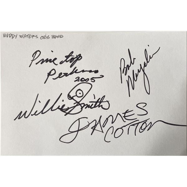 Muddy Waters Band original signatures autographed by Pinetop Perkins, Bob Margolin, Willie Smith and