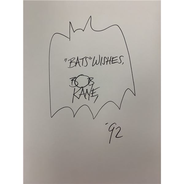 Bob Kane Batman hand drawn signed sketch. 8x10 inches
