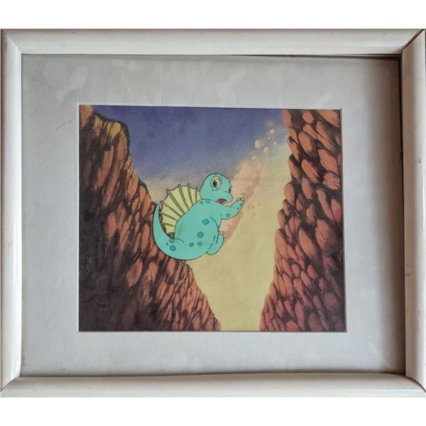 Dink, The Little Dinosaur Framed Animation Cel. Damaged Frame. 15x 12 inches