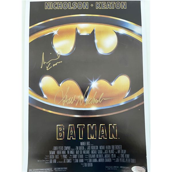 Batman signed mini poster. Autographed by Michael Keaton and Jack Nicholson. 11 x 17 inches.