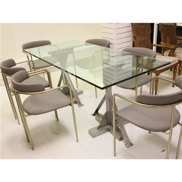 TABLE DE CUISINE VITRÉE 72"x34"x31" AVEC 6 CHAISES