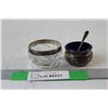 (2) Sterling Silver Open Salts - (1) Blue Colbalt