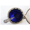 Image 3 : Sterling Silver and Blue Colbalt Open Salt With Spoon