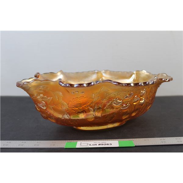 Marigold Carnival Glass Wreathed Cherry Berry Bowl