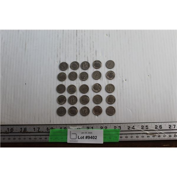 (25) 1960s US One Dime Coins