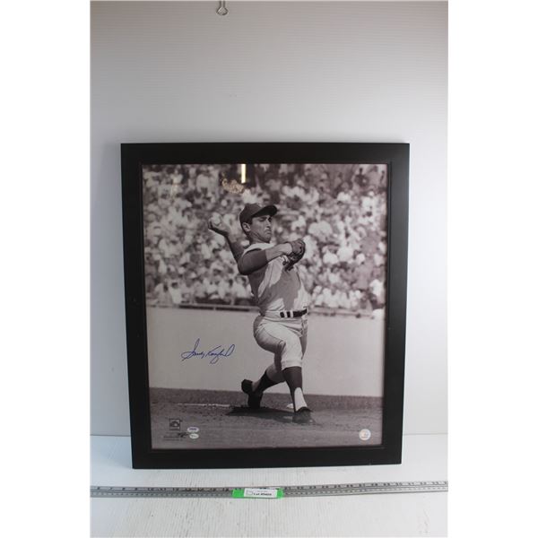 Framed Sandy Koufax Autographed 20x24 Black and White Glossy Photo  - Consignor Says Authentic - COA