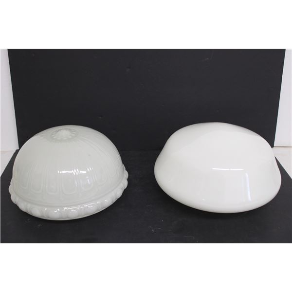 (2) Milk Glass Ceiling Light Fixture Globes - Chipping around Mouth