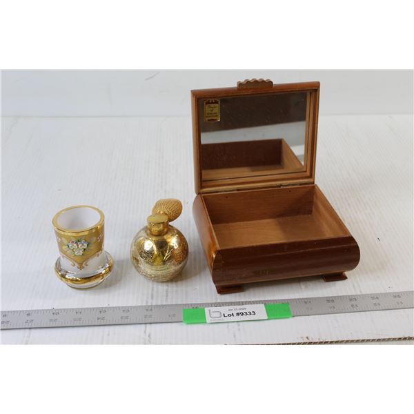 Candle Holder, Brass perfume Bottle Decor, Wooden Box With Mirror