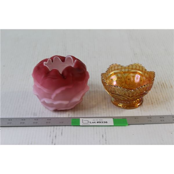 Consolidated Ruffled Rim Rose Bowl, Orange Glass Candy Dish