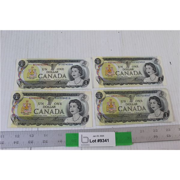 (4) Canadian One Dollar Bills - 1973