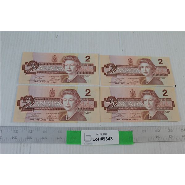 (4) Canadian Two Dollar Bills - 1986