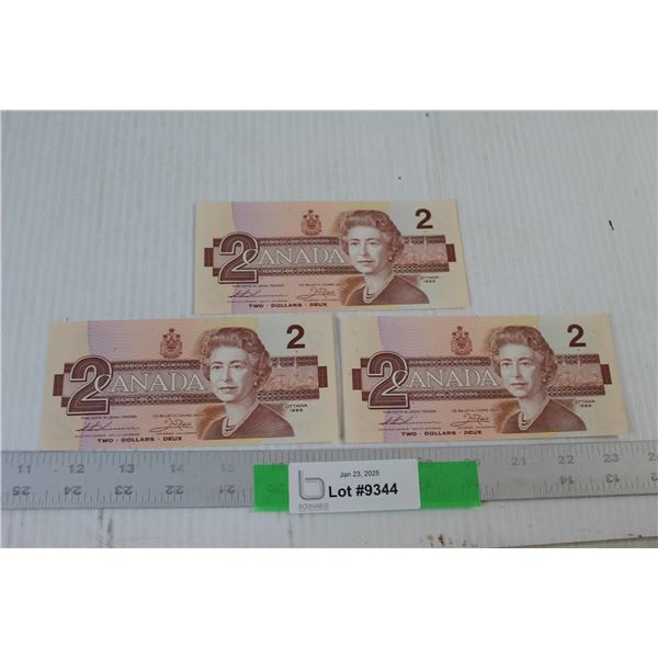 (3) Canadian Two Dollar Bills - 1986