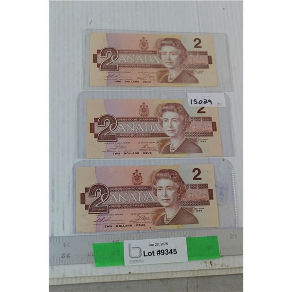 (3) Canadian Two Dollar Bills - 1986