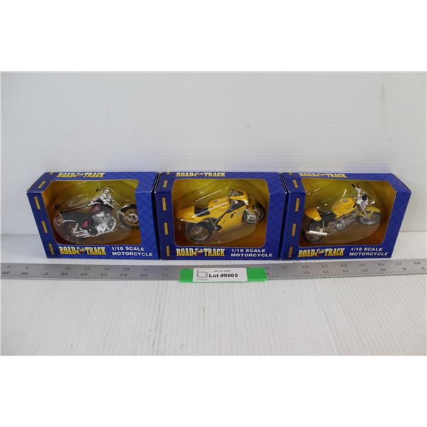 (3) Road Track 1/18 Die Cast Metal Motorcycles