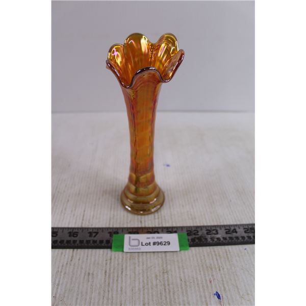 Imperial Marigold Carnival Glass Ripped Vase - 8.5" Tall