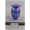 Image 1 : Blue Iridescent Art Glass Vase - Signed