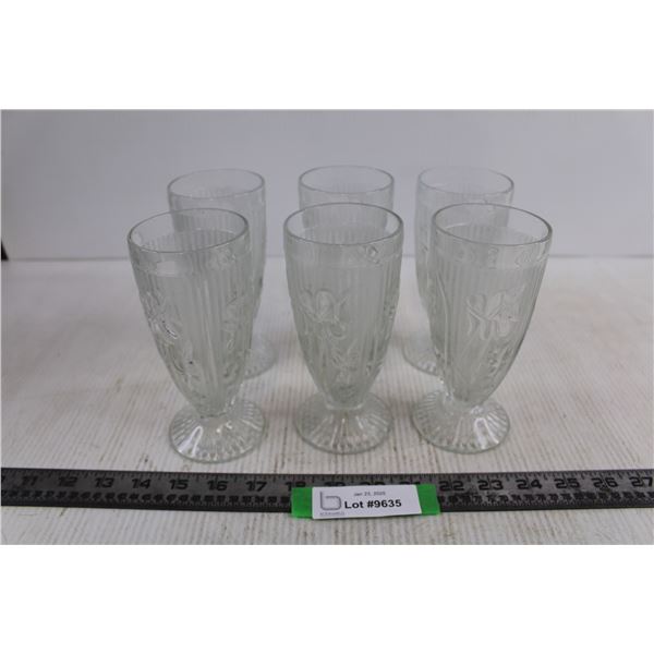 Set of (6) Iris & Herringbone Footed Glasses 6.25" Tall