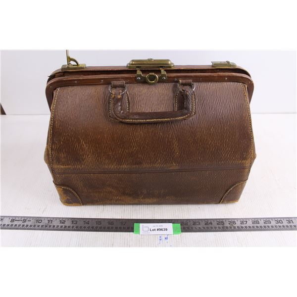 Antique Leather Doctor's Case With Key 16" x 8" x 11"