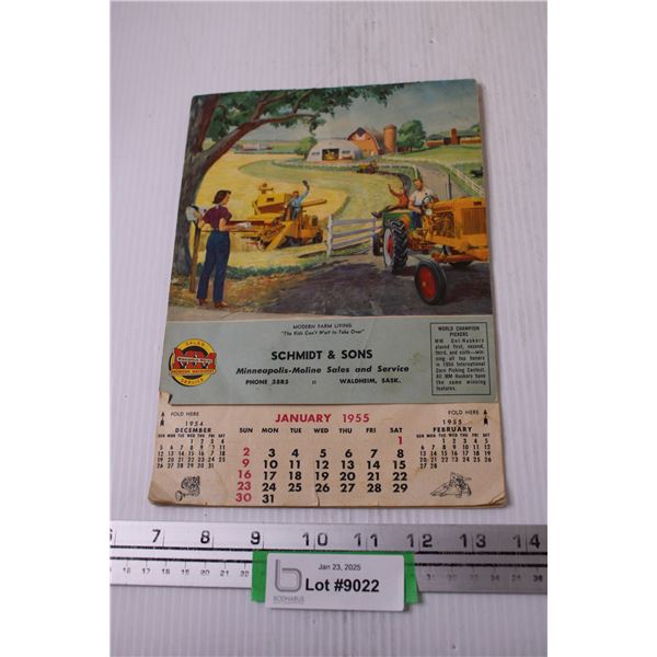 Minneapolis-Moline 1955 Calendar - Waldheim, SK - Schmidt & Sons Ltd - Some Wear