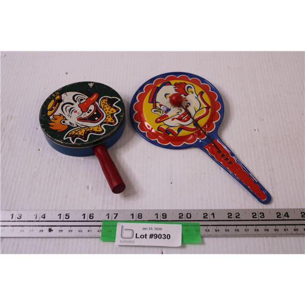 (2) Vintage Metal Clown Noise Makers