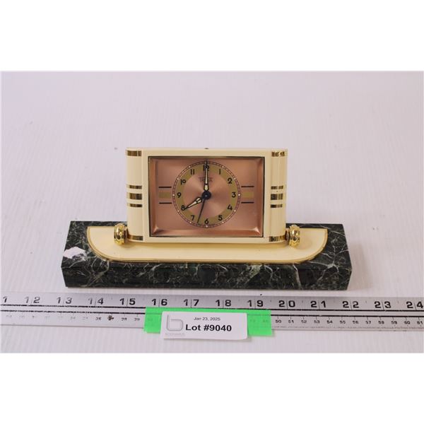 Triva Marble Desk Clock - Made in Germany - As Is - Winding Clock - 9" Long