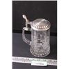 Image 1 : Domey Glass Etched Football Theme Beer Stein w/Pewter Top - 7" Tall