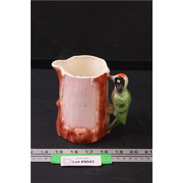 Vintage Ceramic Woodpecker Milk Pitcher - Made in Czechoslovakia - Some Chips - 5" Tall