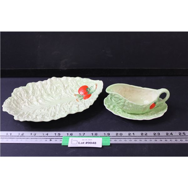 Carltonware Lettuce & Tomato Style Set: Gravy Boat w/Plate & Serving Plate
