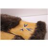 Image 2 : Indigenous Moose Hide & Beaver Fur Beaded Gauntlet Gloves - Consigner States Never Worn - 16" Length