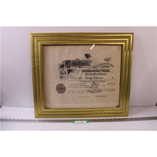 Free Masons Grand Lodge Framed Membership - 1937 - 24" x 20"