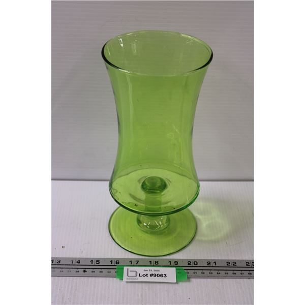 Green Glass Vase - 11  Tall x 5  Wide