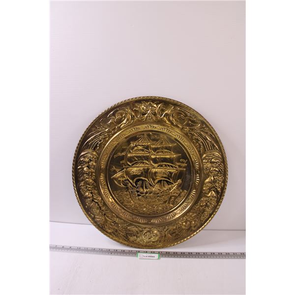 Hammered Metal Ship Art Wall Plate - 20.5" Diameter