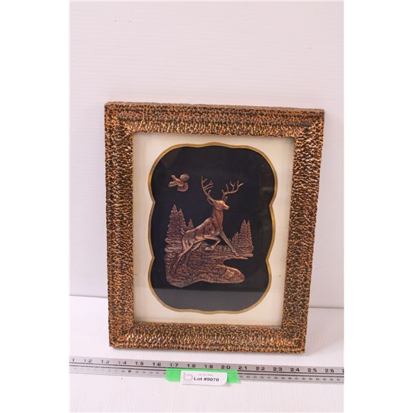 Hammered Copper Craft Woodland Art Picture in Frame - 12" x 15"