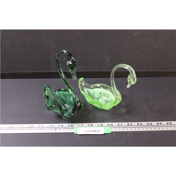 (2) Alta Glass Swans - 8" & 6" Tall
